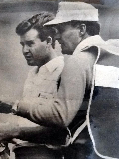 Bob May with his Dad on the bag